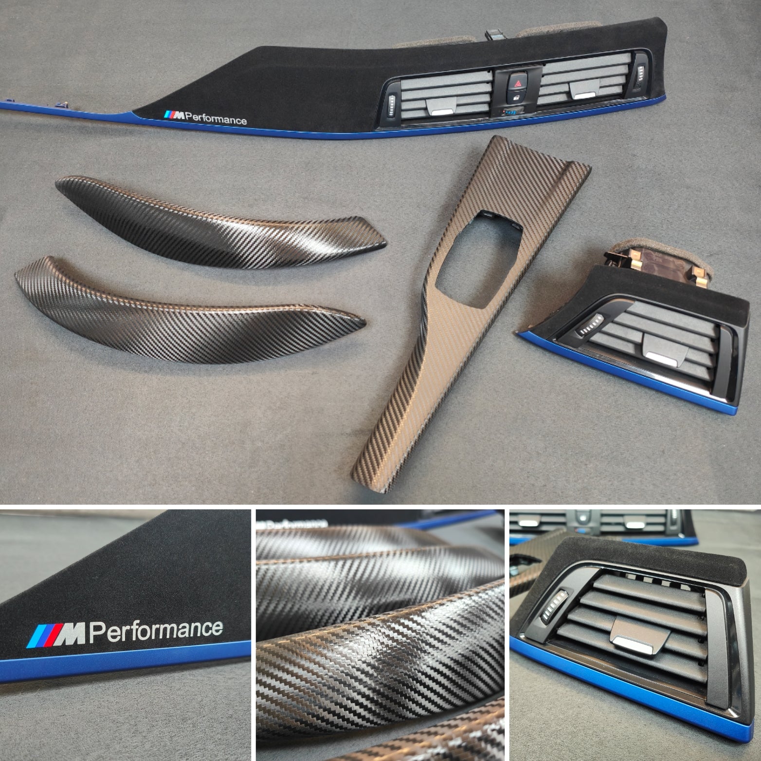 BMW F32 / F82 M4 CUSTOM INTERIOR TRIM SET - ALCANTARA CARBON / ALCANTARA STYLE / BLUE ACCENT